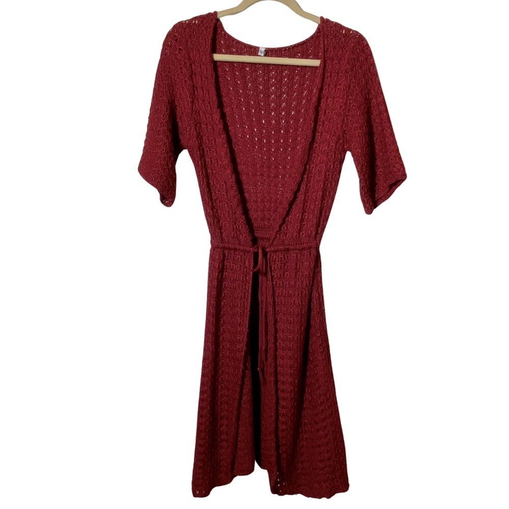 Anthropologie Elizabeth Gillett Burgundy Crochet Duster Cardigan M/L